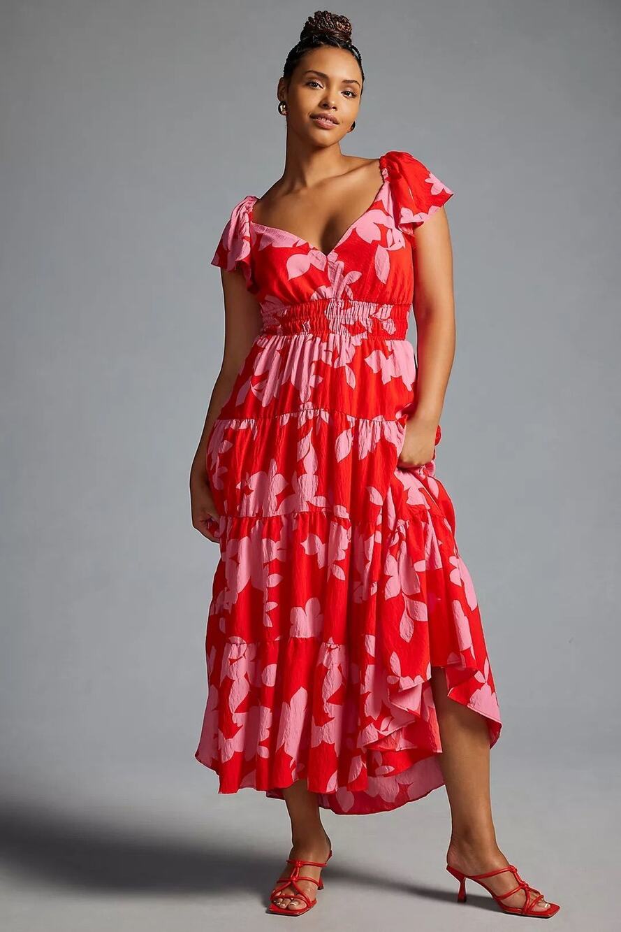 Anthropologie Tiered Flutter-Sleeve Dress